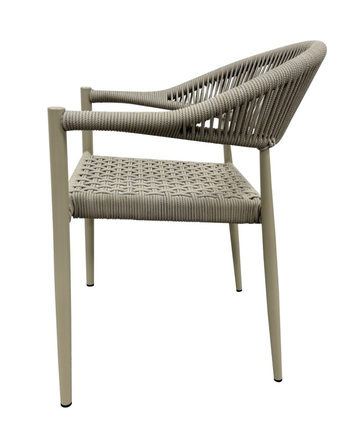 Sillón CANNES, apilable, aluminio, asiento y respaldo de cuerda beige