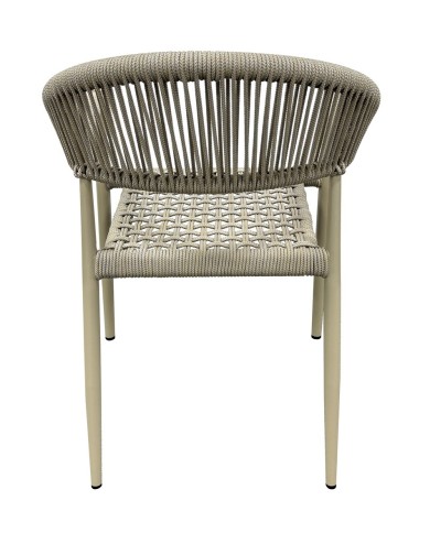 Sillón CANNES, apilable, aluminio, asiento y respaldo de cuerda beige