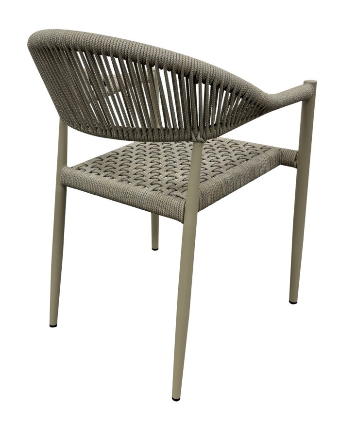 Sillón CANNES, apilable, aluminio, asiento y respaldo de cuerda beige