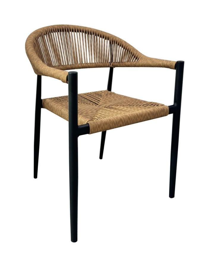 Sillón RIVIERA, apilable, aluminio, ratán marrón