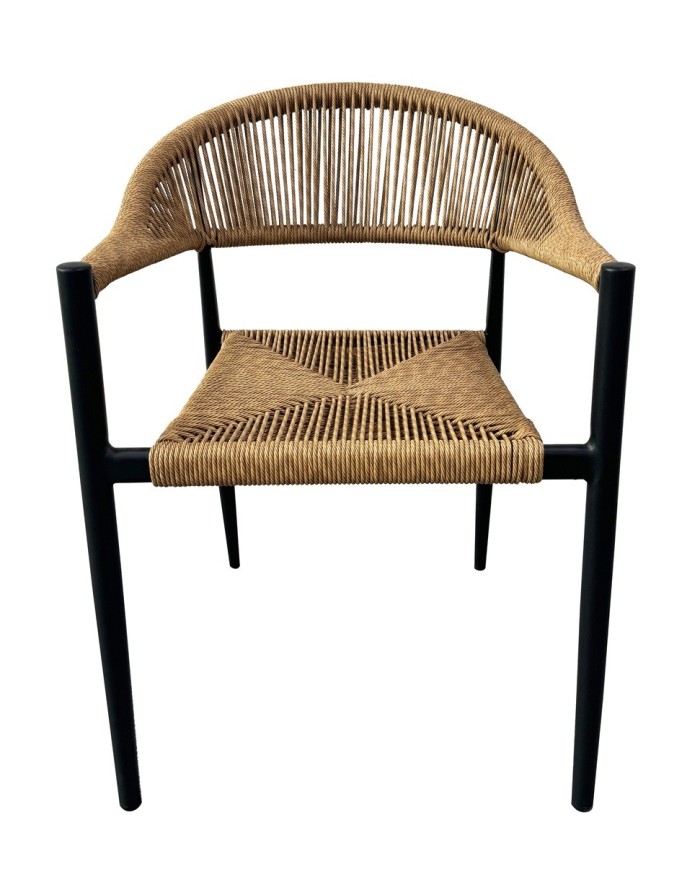 Sillón RIVIERA, apilable, aluminio, ratán marrón