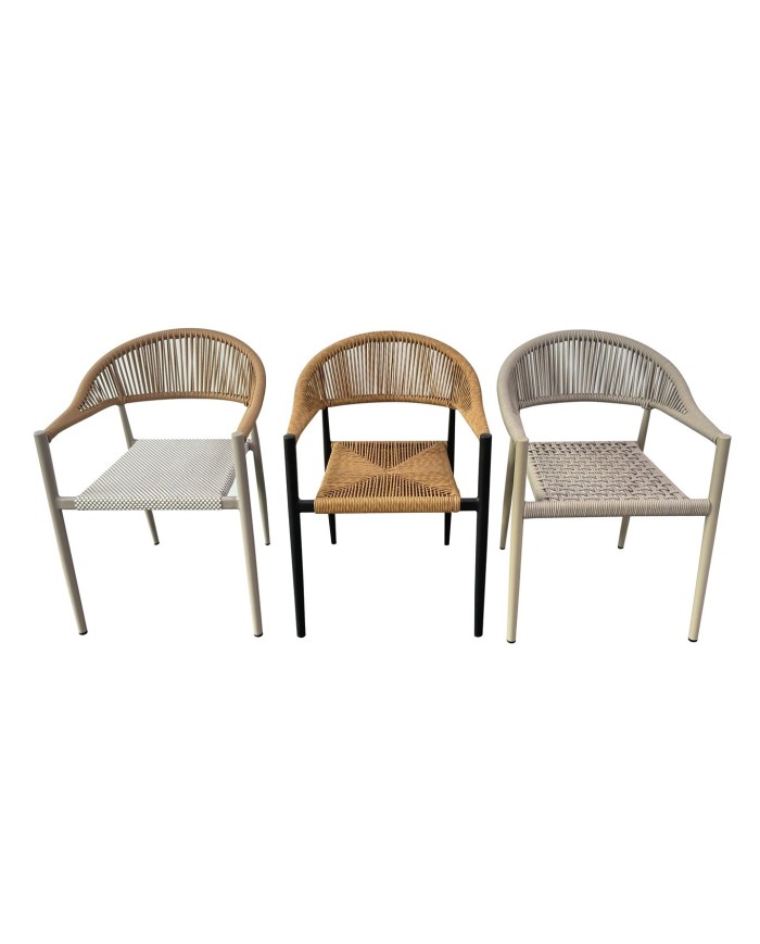 Sillón RIVIERA, apilable, aluminio, ratán marrón