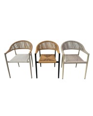 Sillón RIVIERA, apilable, aluminio, ratán marrón