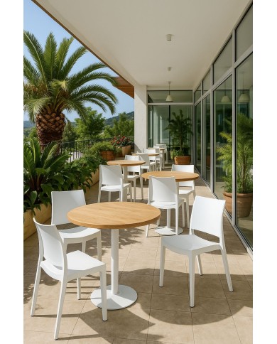 Silla CAPRI, apilable, tratamiento anti UV, polipropileno blanco