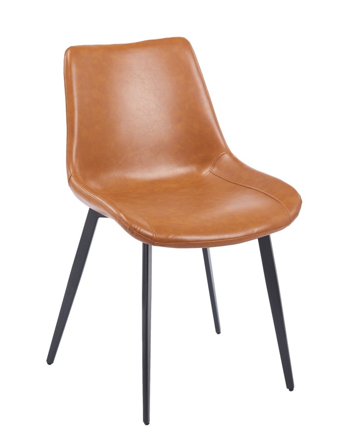 Silla MADRIGAL, metal, similpiel vintage marrón