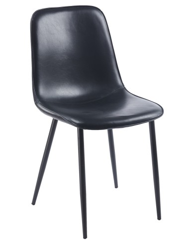 Silla PEÑAFIEL, metal, similpiel vintage negra