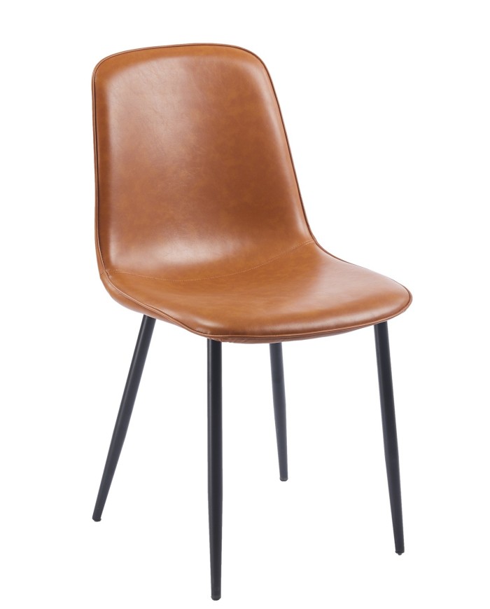 Silla PEÑAFIEL, metal, similpiel vintage marrón