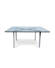 Mesa BCN, baja, acero inoxidable, cristal, 102x102 cms