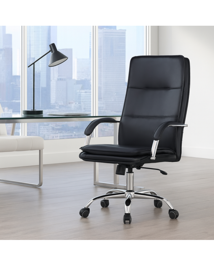 Sillón de oficina NEROTH, alto, mecanismo multifunción, similpiel negra