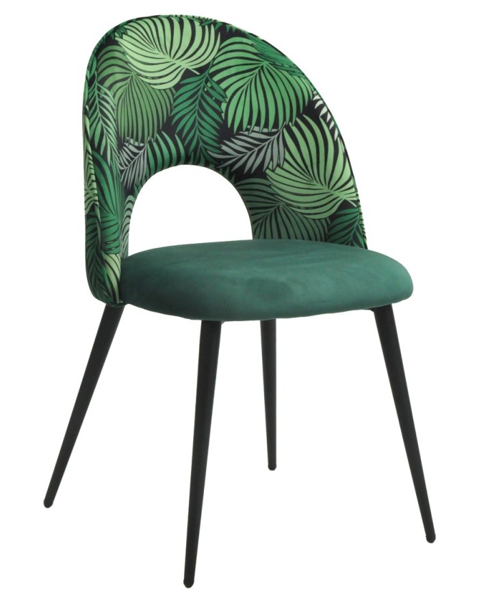 Silla ORQUIDEA, metal, tapizado velvet verde con respaldo floral a juego