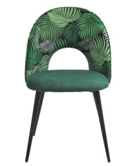 Silla ORQUIDEA, metal, tapizado velvet verde con respaldo floral a juego