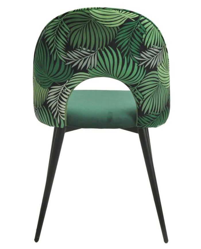 Silla ORQUIDEA, metal, tapizado velvet verde con respaldo floral a juego