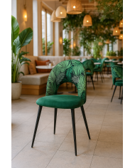 Silla ORQUIDEA, metal, tapizado velvet verde con respaldo floral a juego