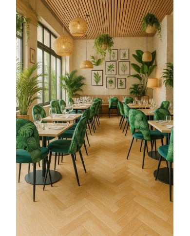 Silla ORQUIDEA, metal, tapizado velvet verde con respaldo floral a juego