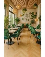 Silla ORQUIDEA, metal, tapizado velvet verde con respaldo floral a juego