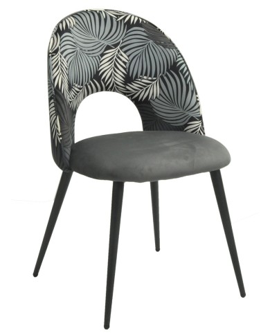 Silla ORQUIDEA, metal, tapizado velvet gris con respaldo floral a juego