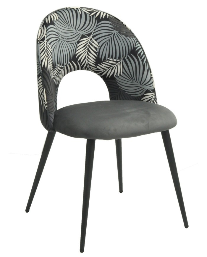 Silla ORQUIDEA, metal, tapizado velvet gris con respaldo floral a juego