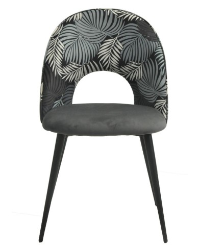 Silla ORQUIDEA, metal, tapizado velvet gris con respaldo floral a juego