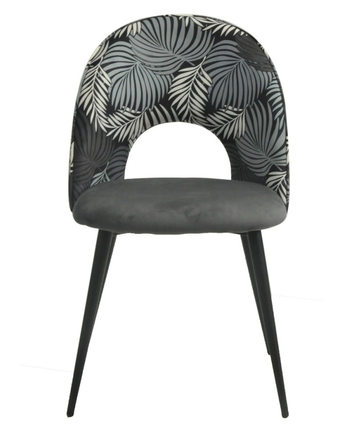 Silla ORQUIDEA, metal, tapizado velvet gris con respaldo floral a juego