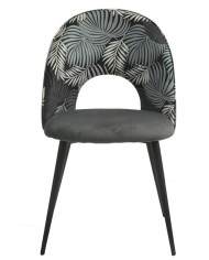 Silla ORQUIDEA, metal, tapizado velvet gris con respaldo floral a juego