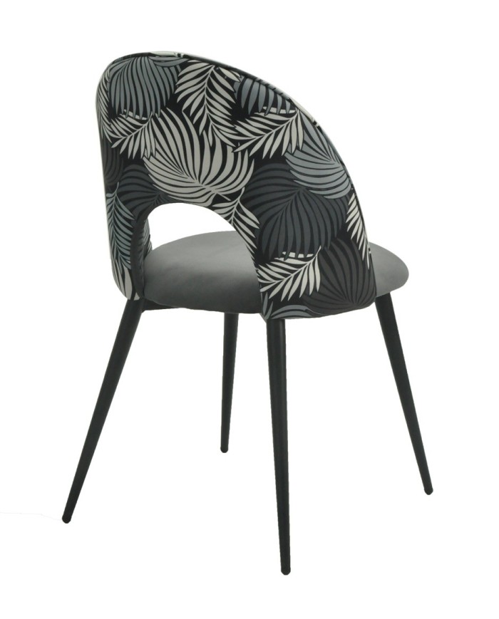 Silla ORQUIDEA, metal, tapizado velvet gris con respaldo floral a juego