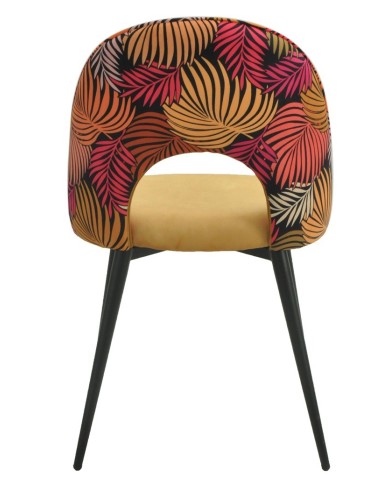Silla ORQUIDEA, metal, tapizado velvet amarillo con respaldo floral a juego