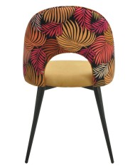 Silla ORQUIDEA, metal, tapizado velvet amarillo con respaldo floral a juego