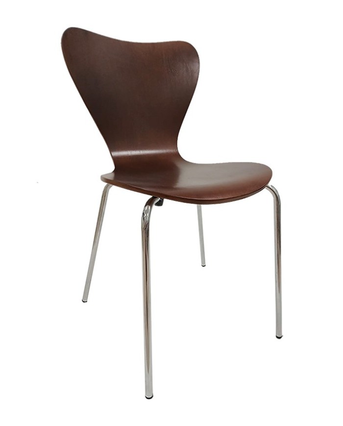 Silla JACOBO, apilable, cromada, acabado nogal