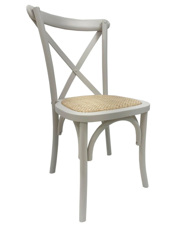 Silla CROSS SX, madera de haya, blanca, asiento de ratán