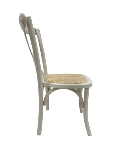 Silla CROSS SX, madera de haya, blanca, asiento de ratán