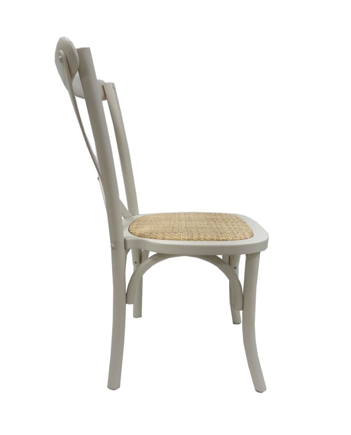 Silla CROSS SX, madera de haya, blanca, asiento de ratán