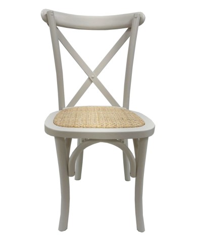 Silla CROSS SX, madera de haya, blanca, asiento de ratán