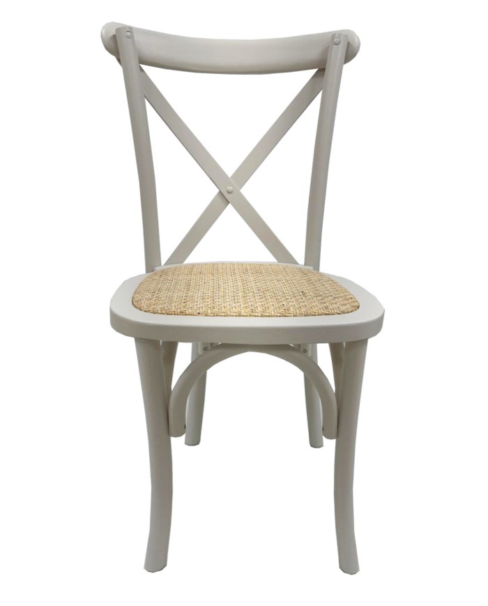 Silla CROSS SX, madera de haya, blanca, asiento de ratán