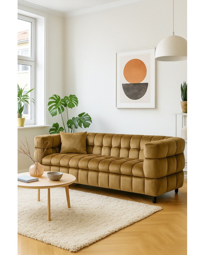 Sofá LORING, 3 plazas, tejido velvet camel 34