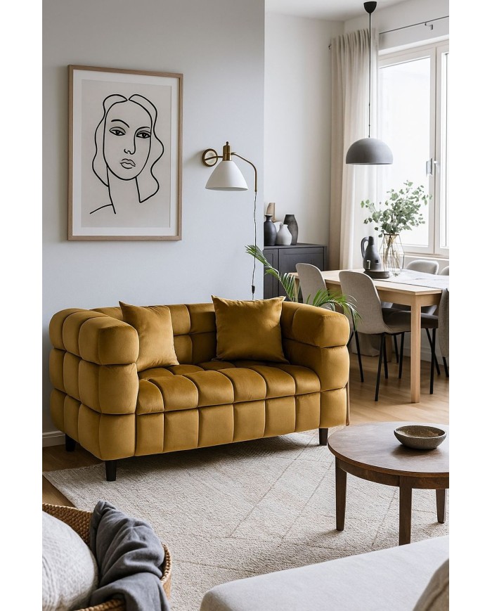 Sofá LORING, 2 plazas, tejido velvet camel 34