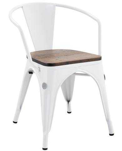 Sillón TOL EK WOOD, acero, blanco, asiento madera