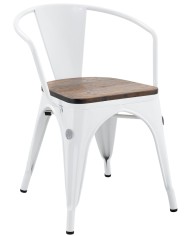 Sillón TOL EK WOOD, acero, blanco, asiento madera