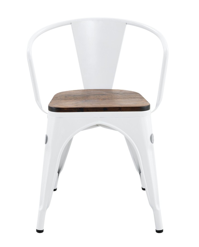 Sillón TOL EK WOOD, acero, blanco, asiento madera