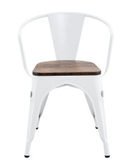 Sillón TOL EK WOOD, acero, blanco, asiento madera