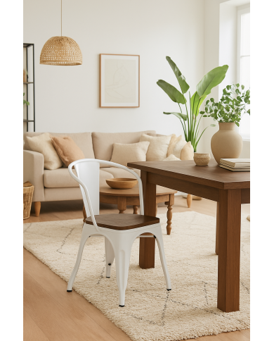 Sillón TOL EK WOOD, acero, blanco, asiento madera