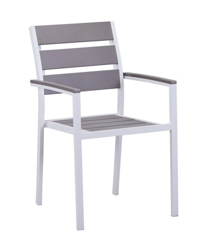 Sillón GARIBALDI, metal blanco, polywood gris