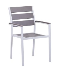 Sillón GARIBALDI, metal blanco, polywood gris