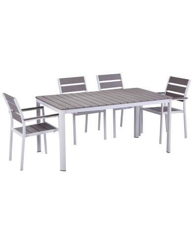 Sillón GARIBALDI, metal blanco, polywood gris