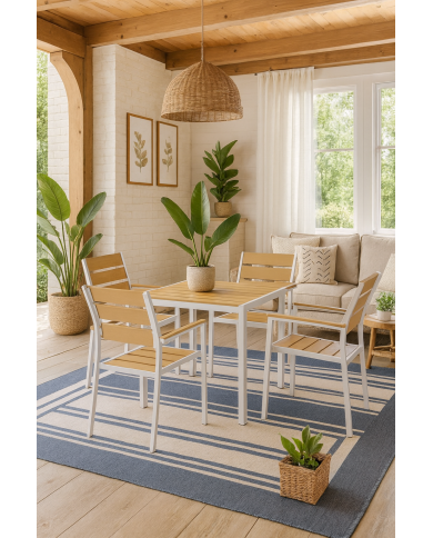 Sillón GARIBALDI, metal blanco, polywood amarillo