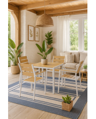 Sillón GARIBALDI, metal blanco, polywood amarillo