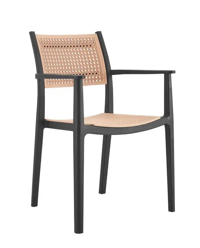 Sillón ALVOR 97, apilable, polipropileno negro y beige