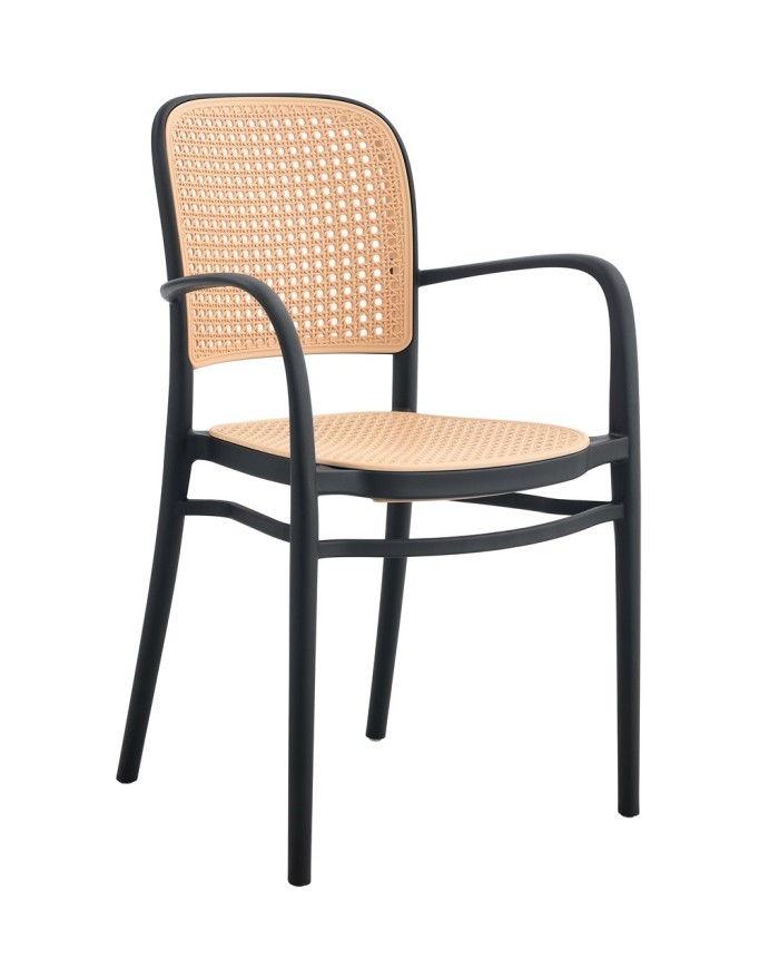 Sillón FUNCHAL 97, apilable, polipropileno negro y beige