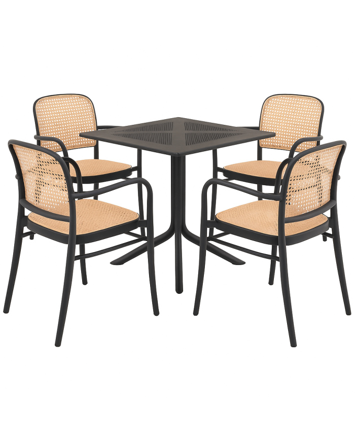 Sillón FUNCHAL 97, apilable, polipropileno negro y beige