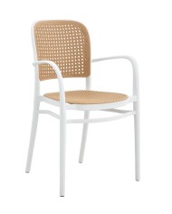 Sillón FUNCHAL 97, apilable, polipropileno blanco y beige