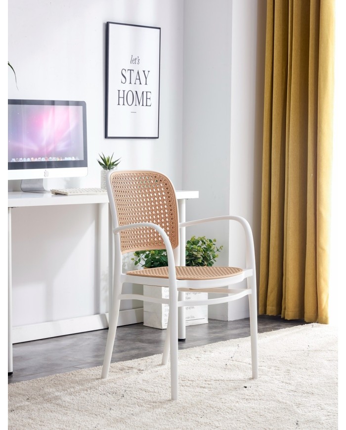 Sillón FUNCHAL 97, apilable, polipropileno blanco y beige